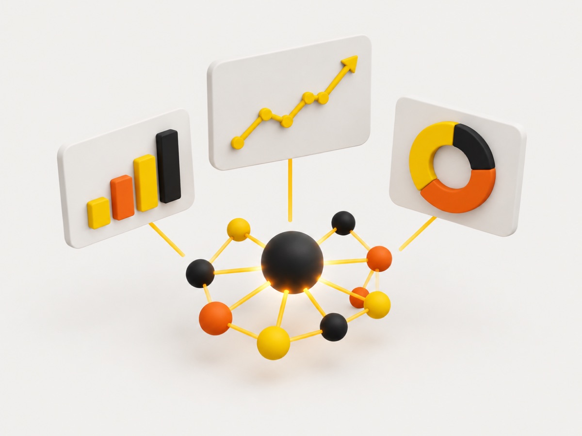 Ilustración de Datos, BI e inteligencia artificial